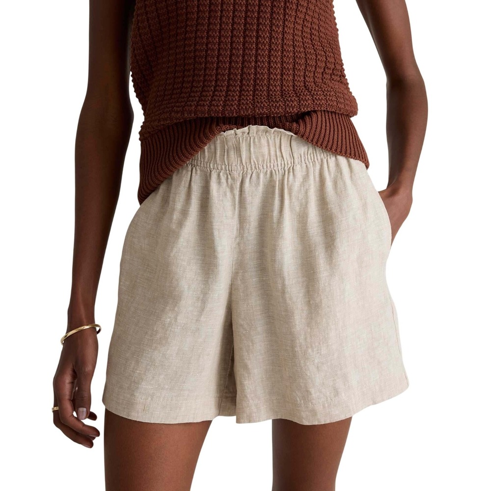 Quince Linen Blend Elastic Waist Shorts in Natural